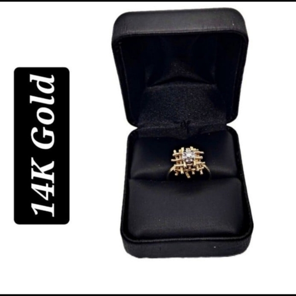 14K Solid Gold Brutalist Diamond Ring. One-of-a-Kind Architectural Design – 5.25 - Picture 2 of 9